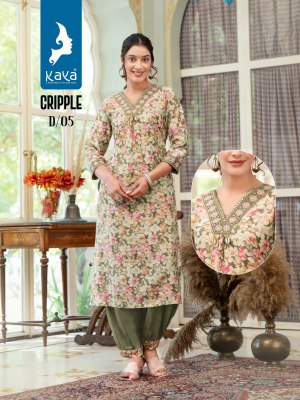 Cripple by kaya chanderi modal foil printed fancy kurti with Afaghani catalogue at low rate kurtis catalogs