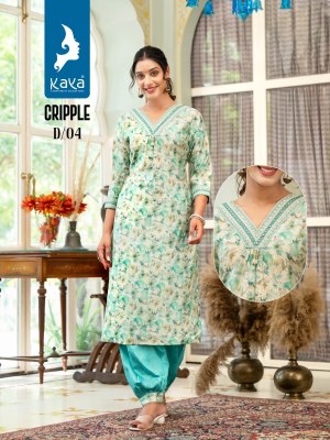 Cripple by kaya chanderi modal foil printed fancy kurti with Afaghani catalogue at low rate kurtis catalogs