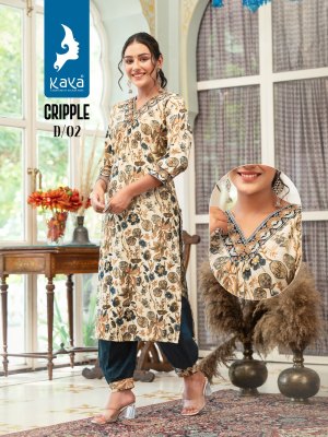 Cripple by kaya chanderi modal foil printed fancy kurti with Afaghani catalogue at low rate kurtis catalogs