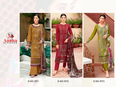 D 1071to1073 by Aasha heavy reyon self embroidered Pakistani suit catalogue at amaviexpo pakistani suit catalogs