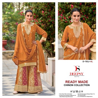 D 703 HIJK by Deepsy Suits Pure Chinon Embroidered Palazzo suit with dupatta catalogue at affordable rate wholesale catalogs