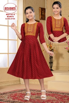 D No 8706 by Rutvi Kurti vol 4 Rayon printed with neck embroidered kurti catalogue at affordable rate kurtis catalogs