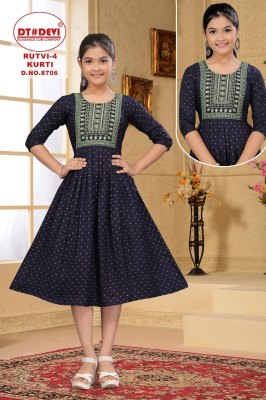 D No 8706 by Rutvi Kurti vol 4 Rayon printed with neck embroidered kurti catalogue at affordable rate kurtis catalogs