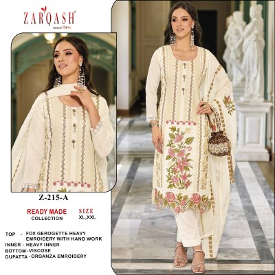 D No Z215 by Zarqash georgette embroidered readymade Pakistani suit catalogue at affordable rate pakistani suit catalogs