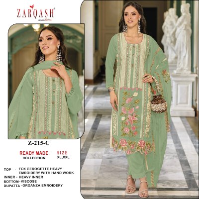 D No Z215 by Zarqash georgette embroidered readymade Pakistani suit catalogue at affordable rate pakistani suit catalogs