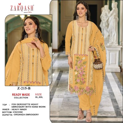 D No Z215 by Zarqash georgette embroidered readymade Pakistani suit catalogue at affordable rate pakistani suit catalogs