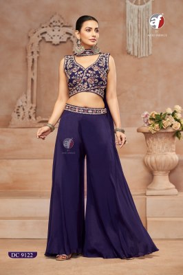 DC 9122 by Anju fabric Pure Chinon Crop top with Flared Divider palazzo and dupatta collection at affordable rate  Indo Western