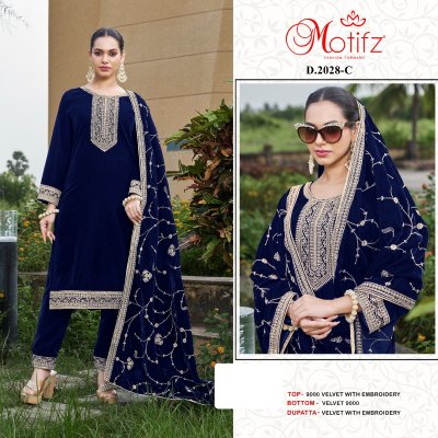 DN 2028 ABCD by Motif velvet embroidered unstitched dress material catalogue at low rate salwar kameez catalogs