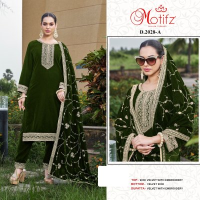 DN 2028 ABCD by Motif velvet embroidered unstitched dress material catalogue at low rate salwar kameez catalogs