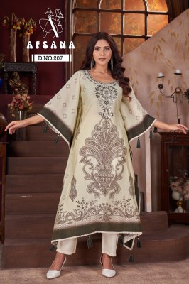 DN 207 by Afsana Pure model with Digital Print Real mirror handwork Kaftan Collection kurtis catalogs