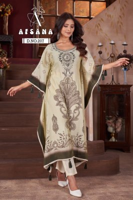 DN 207 by Afsana Pure model with Digital Print Real mirror handwork Kaftan Collection kurtis catalogs