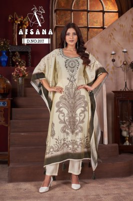 DN 207 by Afsana Pure model with Digital Print Real mirror handwork Kaftan Collection kurtis catalogs