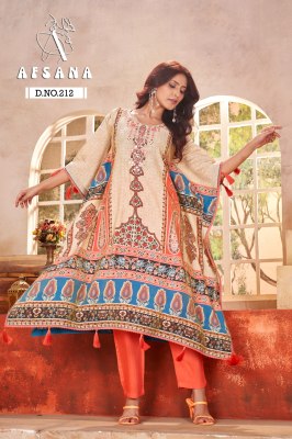 DN 212 by Afsana Pure model with Digital Print Real mirror handwork Kaftan Collection kurtis catalogs