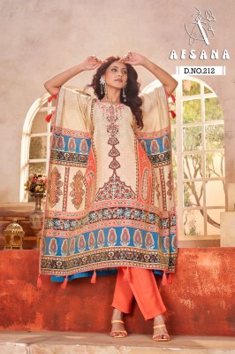 DN 212 by Afsana Pure model with Digital Print Real mirror handwork Kaftan Collection kurtis catalogs