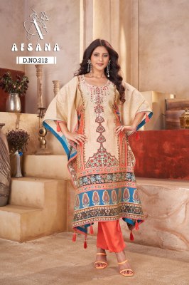 DN 212 by Afsana Pure model with Digital Print Real mirror handwork Kaftan Collection kurtis catalogs