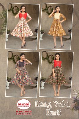 DN 8649 by Rang vol 1 Reyon mill printed fancy flared kurti catalogue at affordable rate kurtis catalogs