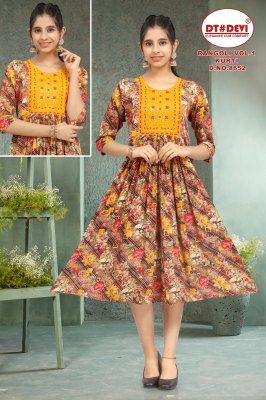 DN 8652 by Rangoli vol 1 Reyon mill printed fancy flared kurti catalogue at affordable rate kurtis catalogs