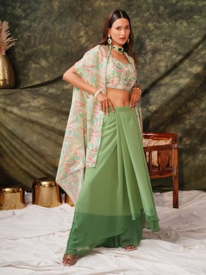 DN C407 by Amoha Trend Pure georgette embroidered drape skirt and shrug collection  