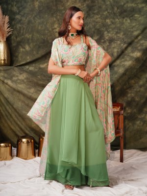 DN C407 by Amoha Trend Pure georgette embroidered drape skirt and shrug collection  Indo Western