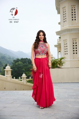 DN DC9107 by Anju fabric pure chinon handwork designer Crop top with Drape Skirt and dupatta  Womens