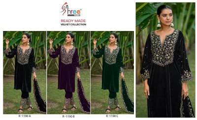 DN R11190 by Shree fab exclusive velvet neck embroidered kurti  bottom and dupatta collection readymade suit catalogs