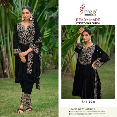 DN R11190 by Shree fab exclusive velvet neck embroidered kurti  bottom and dupatta collection readymade suit catalogs