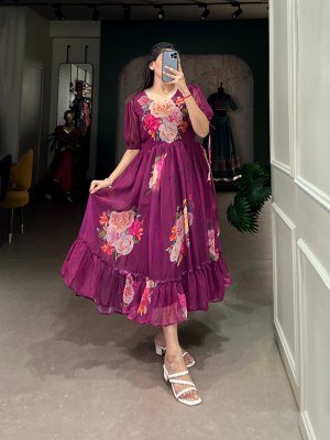 DNO 4514 by Ethnic Summer Georgette Floral Printed flared kurti collection with low rate  kurtis catalogs