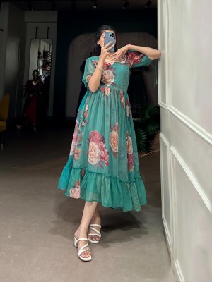 DNO 4514 by Ethnic Summer Georgette Floral Printed flared kurti collection with low rate  kurtis catalogs