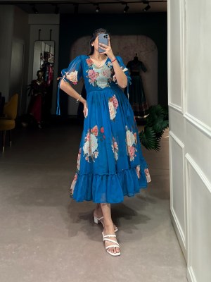 DNO 4514 by Ethnic Summer Georgette Floral Printed flared kurti collection with low rate  kurtis catalogs