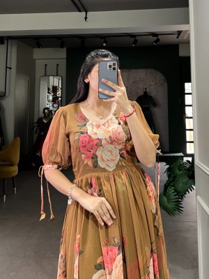 DNO 4514 by Ethnic Summer Georgette Floral Printed flared kurti collection with low rate  kurtis catalogs