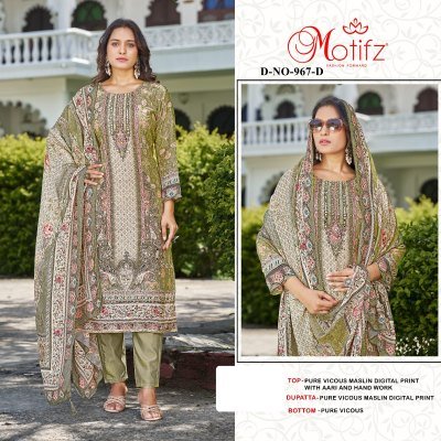 DNO 967 by Motifz pure viscos maslin dijital print aari work hend work Pakistani suit collection Amavi