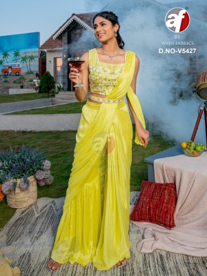 DNO V5427  by Anju fabric Indo western Drape Sharara with choli and belt  catalogue Indo Western