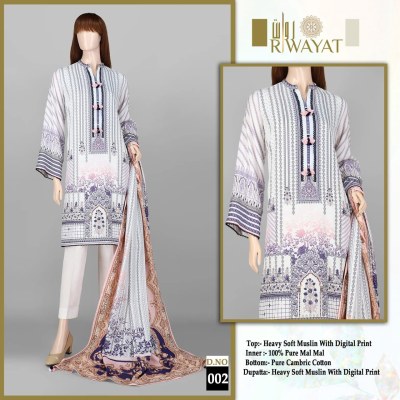 DNo 001 by Riwayat printed muslin cotton readymade suit catalogue at affordable rate readymade suit catalogs