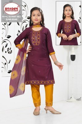 DT Devi D.No. 9245 Kids Combo 3pcs Dress Roman Silk Fabric And Nazneen Double Colour Dupatta Wholesale kurtis catalogs