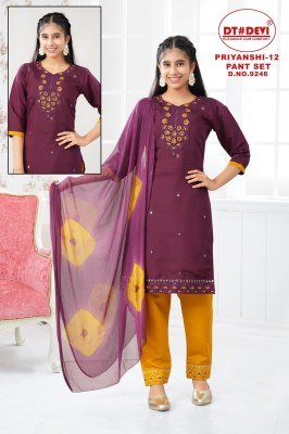 DT Devi D.No. 9246 Kids Combo 3pcs Dress Roman Silk Fabric And Nazneen Double Colour Dupatta Wholesale kurtis catalogs