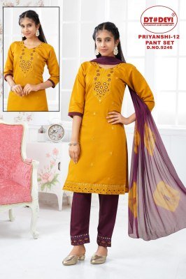 DT Devi D.No. 9246 Kids Combo 3pcs Dress Roman Silk Fabric And Nazneen Double Colour Dupatta Wholesale kurtis catalogs