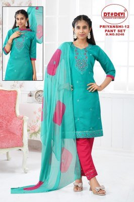 DT Devi D.No. 9246 Kids Combo 3pcs Dress Roman Silk Fabric And Nazneen Double Colour Dupatta Wholesale kurtis catalogs