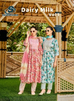 Dairy milk vol 1 by Sankheshwer Capsule foil printed flair top bottom with dupatta catalogue in budget range wholesale catalogs