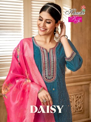 Daisy vol 5 by khusi fashion roman silk embroidered readymade suit catalogue at low rate Khushi fashion