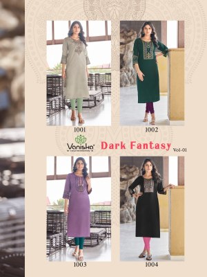 Dark fantasy vol 1 by Vaniska fancy embroidered fancy kurti catalogue at affordable rate kurtis catalogs