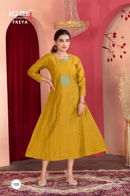 Dee Cee Freya Chanderi Fabric Center Panel Embroidery Design Kurti Wholesale  wholesale catalogs