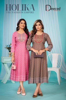 Dee Cee Holika Designer Heavy Rayon Kurti with Kali Pattern  Gold Screen Print And Sequence Work Wholesale Dee cee