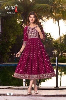 Dee Cee Presents Mahika Chanderi Flared Long Gown Ghera Stylish Embroidery Work Kurti Catalogue wholesaler supplier in India  kurtis catalogs