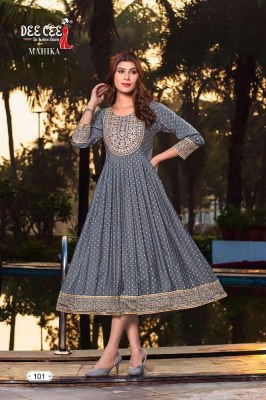 Dee Cee Presents Mahika Chanderi Flared Long Gown Ghera Stylish Embroidery Work Kurti Catalogue wholesaler supplier in India  kurtis catalogs