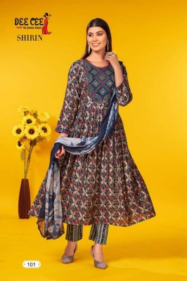 Dee Cee Shirin Naira Cut Embroidery Work Kurti Pant Dupatta Set Wholesale Kurti catalogue  readymade suit catalogs