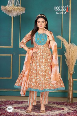 Dee Cee Ujesha Reyon Foil Print Top Bottom And Dupatta Wholesale kurtis catalogs