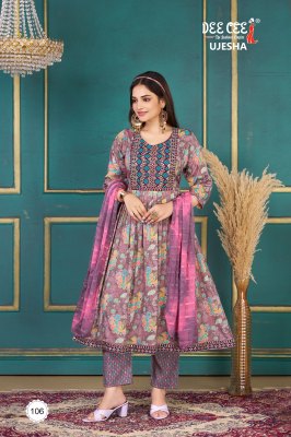 Dee Cee Ujesha Reyon Foil Print Top Bottom And Dupatta Wholesale kurtis catalogs