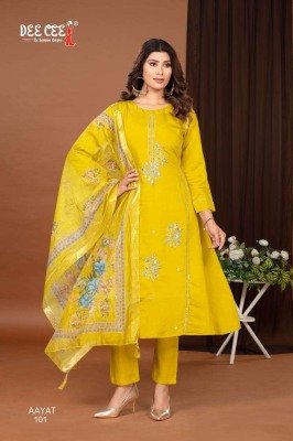 Deecee Aayat Premium Roman Silk Kurti with 3/4 Lace Sleeves, Khatwork Panel Bottom And Digital Printed Dupatta Wholesale kurtis catalogs