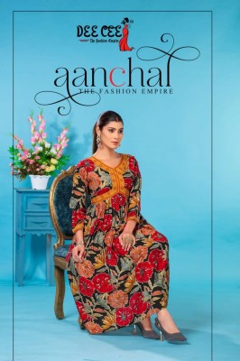 Deecee by Aanchal present heavy chanderi printed flaired long alia cut kurti  Dee cee