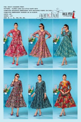 Deecee by Aanchal present heavy chanderi printed flaired long alia cut kurti  kurtis catalogs